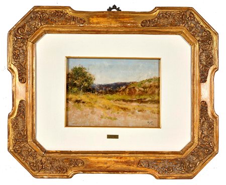 Guglielmo  Pizzirani ( Bologna, 1886 - Bologna , 1971) 
"Paesaggio" 
Olio su tavola Cm 25x32
