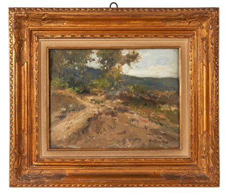 Guglielmo  Pizzirani ( Bologna, 1886 - Bologna , 1971) 
"Paesaggio" 1948
Olio su cartone Cm 18,5x24,5