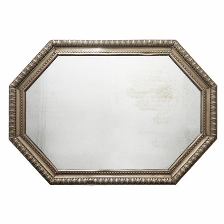 Vassoio ottagonale con bordo in argento 800 e piano a specchio