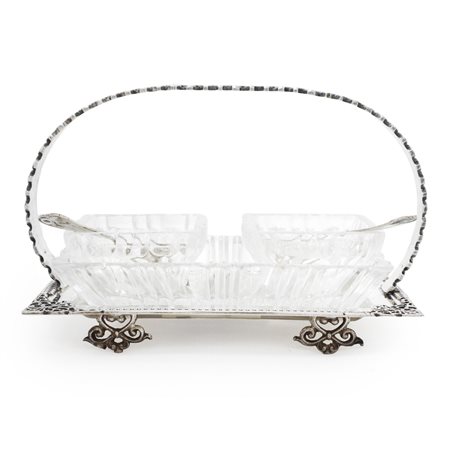 Sale e pepe in argento 800 a cestino con interno in vetro