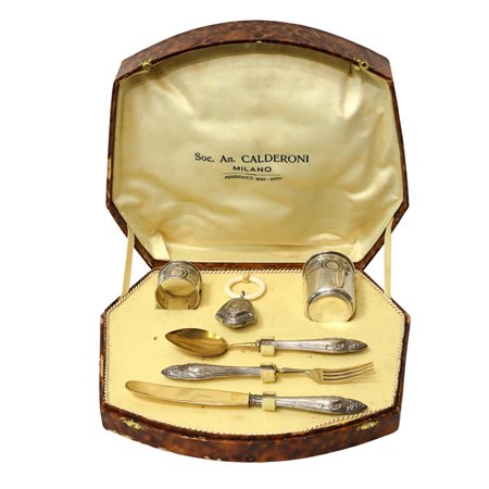 Società Anonima  Calderoni Milano - Set da Battesimo in argento 800