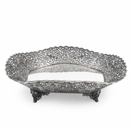 Alzata in argento 800 con bordo decorato a filigrana