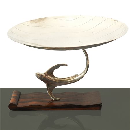 Alzata decò con delfino in argento 800  con base in palissandro