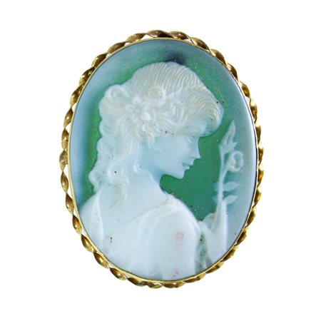 Spilla/pendentif in oro giallo con cameo su agata
