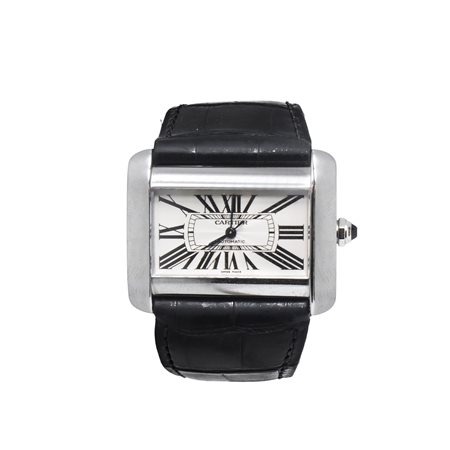 Cartier - Orologio modello Tank Divan Automatic in acciaio inox con cinturino in pelle nero