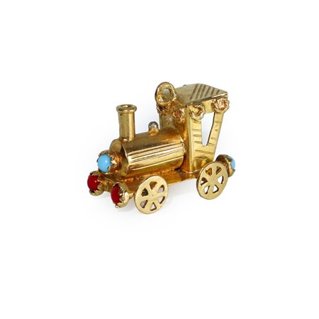 Ciondolo charm a forma di trenino in oro 17 kt e pietre