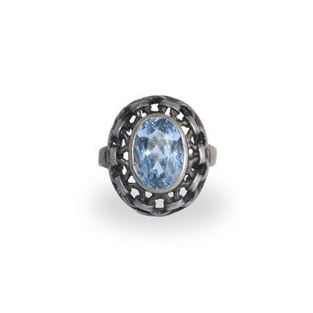 Anello ovale in argento 835 con acquamarina
