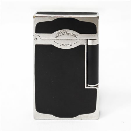 S.T. DUPONT - Accendino modello Ligne 2 con placcatura in smalto nero e finiture in metallo argentato