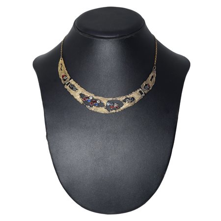 Collana in argento 925 semirigida in metallo dorato con pietre colorate