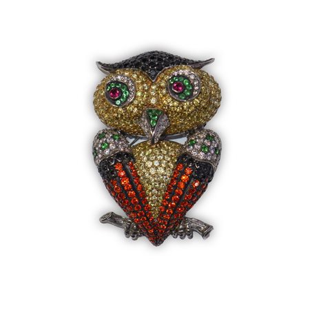 Spilla vintage a forma di gufo con strass