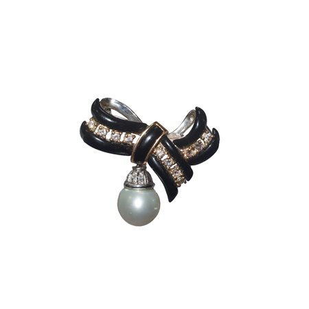 Spilla fiocco con perla pendente