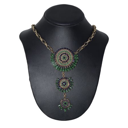 Collana in metallo dorato e strass neri e verdi, Makula, 1970s