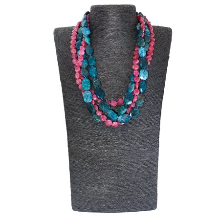 Collana a 4 fili composta da due fili di apatite e 2 fili di rondelle di cherry quartz con chiusura in argento