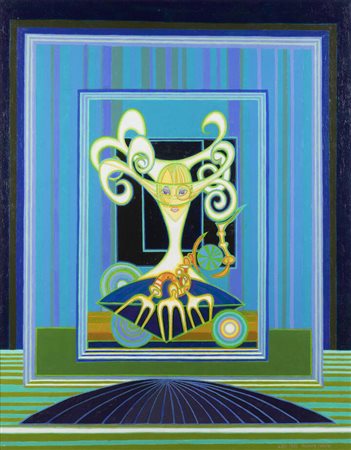 PONTE CORVO (Raffaele Pontecorvo)<BR>Roma 1910 - 1983 Torino<BR>"Simbolo femminile in prospettiva azzurra" maggio 1972