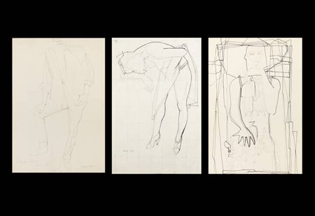 PONTE CORVO (Raffaele Pontecorvo)<BR>Roma 1910 - 1983 Torino<BR>a-"Ritratto di de Bonis", 7 Agosto 1957<BR>b-"Studio per fanciulla"<BR>c-"Studio per personaggi", 4/1/1959