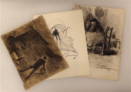 Lotto di n°3 tecniche miste su carta - autori vari