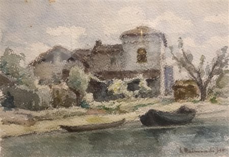 Scuola italiana XIX secolo - Case sul fiume