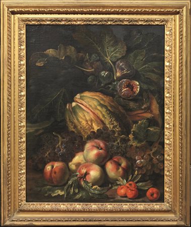 Scuola romana, sec. XVII NATURA MORTA DI FRUTTA olio su tela, cm 6 6 x4 9