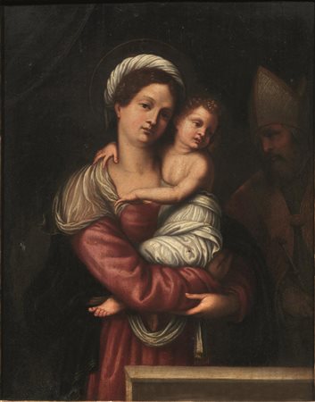Scuola lombarda, sec. XVI MADONNA CON BAMBINO olio su tavola, cm 56x44