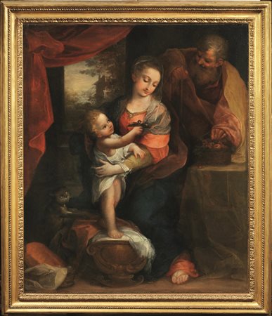 Seguace di Federico Barocci , sec XVII SACRA FAMIGLIA olio su tela, cm 116x96...