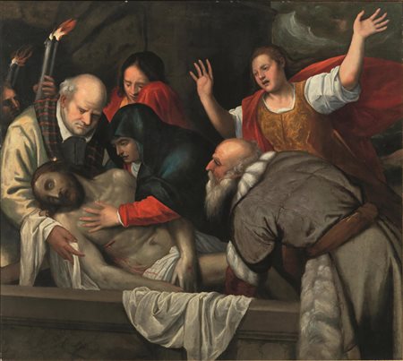 Scuola lombarda, sec. XVI DEPOSIZIONE DI CRISTO olio su tela, cm 134 x 152