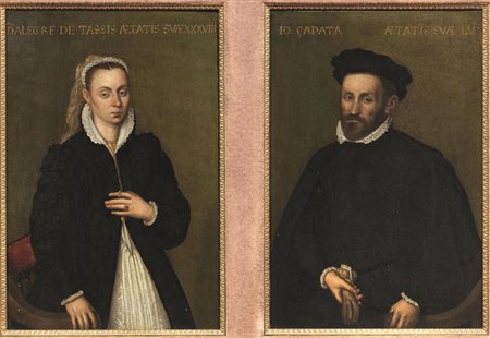 Scuola lombarda , fine sec. XVI-inizi XVII RITRATTO DI GENTILDONNA E...