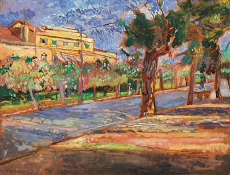 Ulvi Liegi (Livorno 1858 - 1939) I CASINI DELL'ARDENZA o lio su cartone, cm...