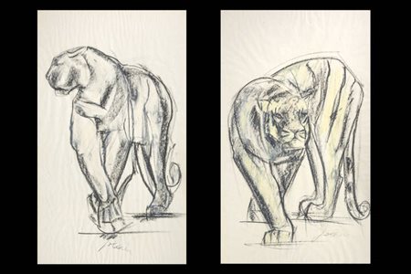 ETIENNETTE JOHAN<BR>Spagna XX secolo<BR>Lotto di due disegni rappresentanti:<BR>A) "Pantera"<BR>B) "Tigre"