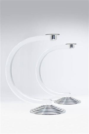 COPPIA DI CANDELABRI<BR>Coppia di candelabri in plexiglass anni '40