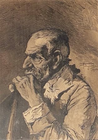 PELLEGRINI RICCARDO Milano (Mi) 1863 Vecchio 1906 China e biacca su carta...