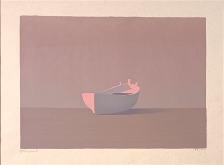 LAZZARO WALTER Roma (Roma) 1914 Barca sulla spiaggia Serigrafia su carta es.-...