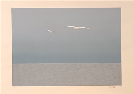 LAZZARO WALTER Roma (Roma) 1914 gabbiani Serigrafia su carta es PA...