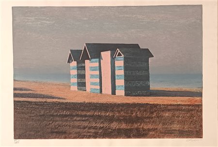 LAZZARO WALTER Roma (Roma) 1914 Capanni in Versilia Serigrafia su carta es....