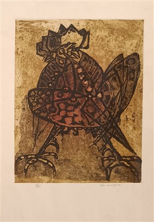 MINGUZZI LUCIANO Bologna (Bo) 1930 Gallina Incisione puntasecca su carta es....