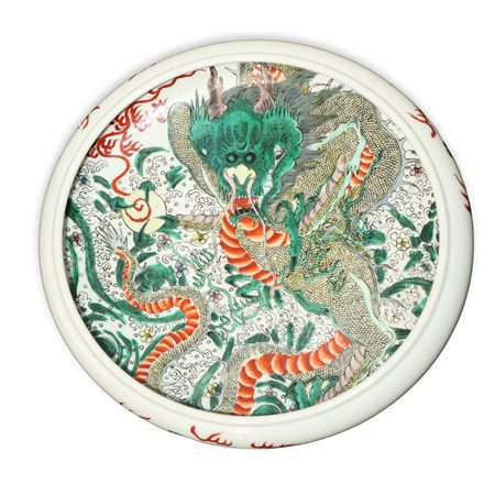 Grande lavapennelli con dragone verde e decori vegetali