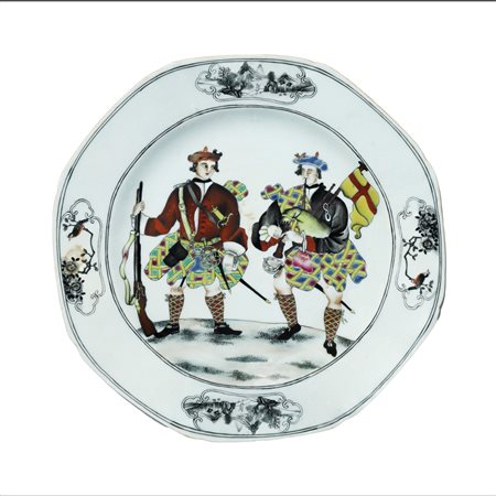 Piatto in porcellana con raffigurazione di due scozzesi, Around 1745