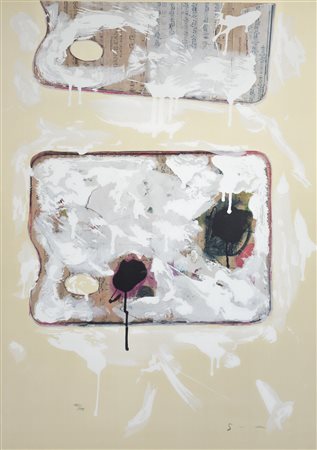 MARIO SCHIFANO, 70 X 50 cm, ”Senza Titolo" Serigrafia materica Esemplare...