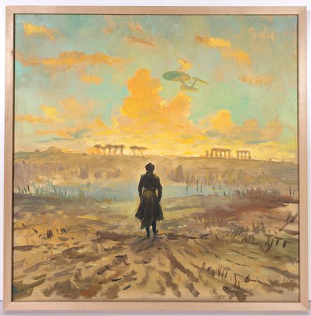 FABRIZIO SPADINI, 50 X 50 cm, ”In Cammino" olio su tela Firma in basso a...