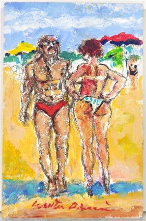 WALTER PIACESI, 20 X 13 cm, ”Bagnanti” olio su tavola. Anno 2013 Firma in...