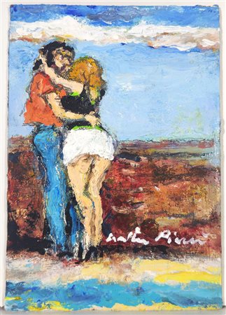 WALTER PIACESI, 18 X 13 cm, ”Innamorati” olio su faesite. Anno 2012 Firma in...