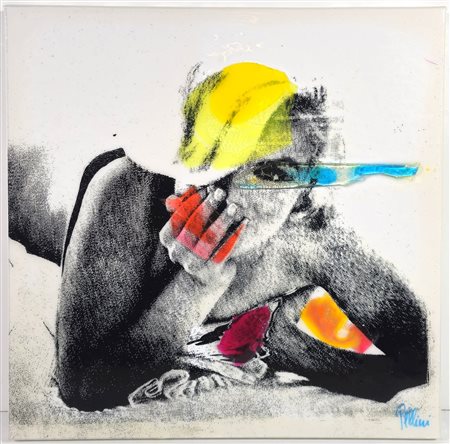 ROLANDO PELLINI, 50 X 50 cm, Omaggio a M. Monroe tecnica mista e resine su...