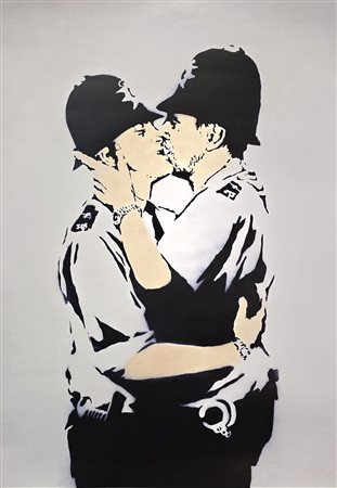 BANKSY, 48 X 68 cm, Poster litografico " Kissing Policeman " acquistato...