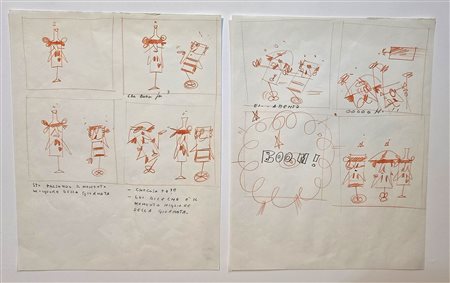 PINO PASCALI x Lodolo Film, 28 X 22 cm cad., lotto di due matite e pastelli...