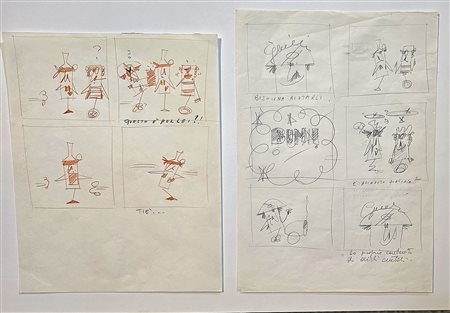 PINO PASCALI x Lodolo Film, Lotto di due matite e pastelli su carta 28 x 22...