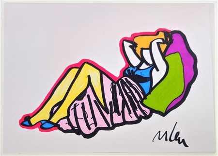 MARCO LODOLA, 30 X 42 cm, Senza Titolo, pennarelli su cartoncino, firma in...