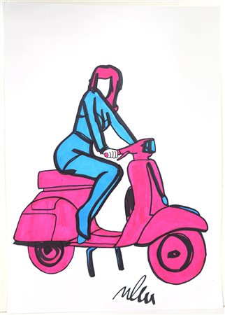 MARCO LODOLA, 42 X 30 cm, Senza Titolo, pennarelli su cartoncino, firma in...