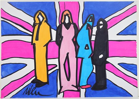 MARCO LODOLA, 30 X 42 cm, Senza Titolo, pennarelli su cartoncino, firma in...