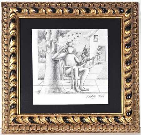 MARK KOSTABI, 28 X 28 cm, ”Home Again" matita su due fogli di carta uniti da...