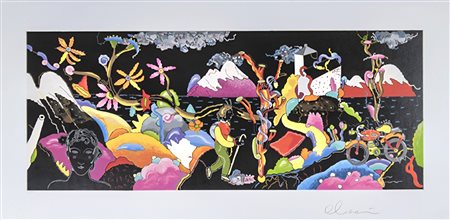 LUCA ALINARI, 50 X 110 cm, Mare nostro con figure, serigrafia polimaterica,...