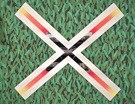 CONCETTO POZZATI, Litografia e collage senza titolo, firma a matita in basso...